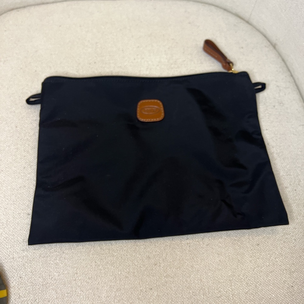 Bric's Black Toiletry Pouch with Brown Leather Detail